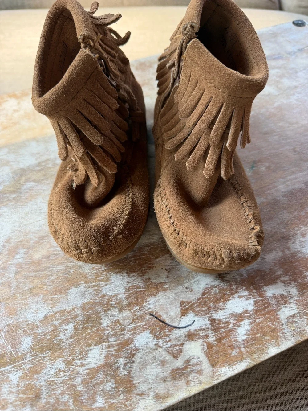 Children's Tan Suede Fringe Moccasin Boots